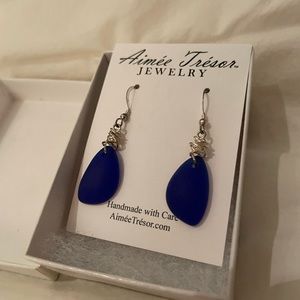 Starry Night Cobalt Blue Recycled Sea Glass Earrings by Aimee Tresor Jewelry